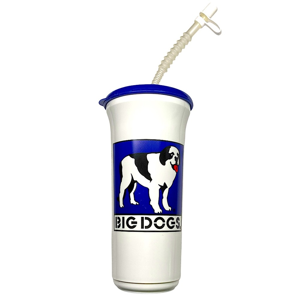 Big Dogs Blue and White Tumbler with Lid and Straw Vintage New.